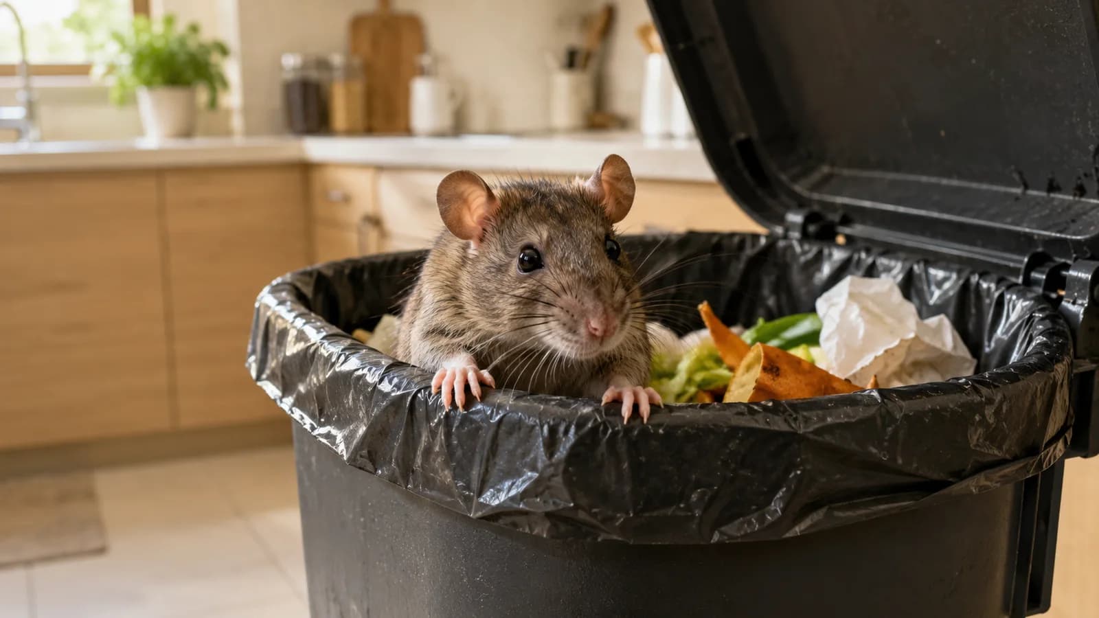 Tikus di tepi tempat sampah terbuka